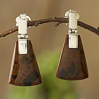 Mahogany obsidian dangle earrings, 'Dark Blades'