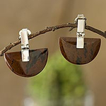 Mahogany Obsidian Dangle Earrings from Peru, 'Majestic Blades'