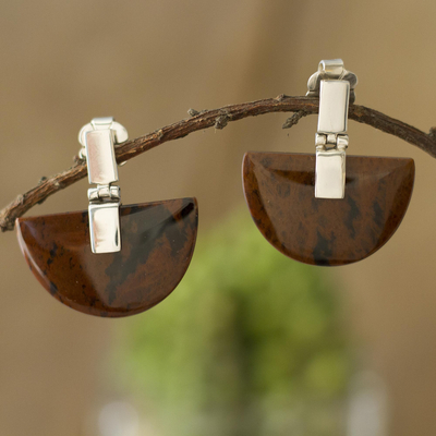 Mahogany obsidian dangle earrings, 'Majestic Blades' - Mahogany Obsidian Dangle Earrings from Peru