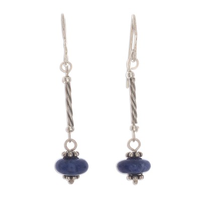 Sodalite dangle earrings, 'Ocean Goddess' - Round Sodalite Dangle Earrings from Peru