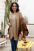 100% alpaca poncho, 'Subtle Paths in Brown' - 100% Alpaca Poncho with Brown Patterns from Peru thumbail
