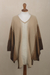 100% alpaca poncho, 'Subtle Paths in Brown' - 100% Alpaca Poncho with Brown Patterns from Peru (image 2c) thumbail
