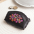 Leather coin purse, 'Floral Keeper in Black' - Floral Leather Coin Purse in Black from Peru thumbail