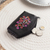 Leather coin purse, 'Floral Keeper in Black' - Floral Leather Coin Purse in Black from Peru (image 2b) thumbail