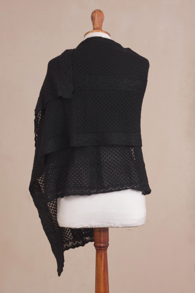 Schal aus Alpaka-Mischung - Gestrickter Schal aus peruanischer schwarzer Alpakamischung