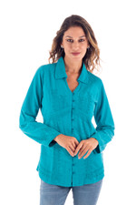 Cotton blouse, 'Lily of the Incas in Turquoise' - Turquoise Cotton Button-Up Blouse