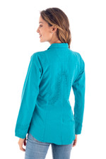 Cotton blouse, 'Lily of the Incas in Turquoise' - Turquoise Cotton Button-Up Blouse