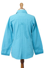 Cotton blouse, 'Lily of the Incas in Turquoise' - Turquoise Cotton Button-Up Blouse