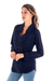 Cotton blouse, 'Lily of Incas in Navy' - Lily of the Incas Button-front Navy Blue Blouse (image 2b) thumbail