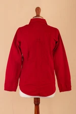 Cotton blouse, 'Lily of Incas in Red' - Lily of the Incas Button-Front Red Cotton Blouse