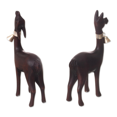 Cedar wood and sterling silver figurines, 'Andean Vicuñas' (pair) - Cedar Wood and Sterling Silver Vicuña Figurines (Pair)