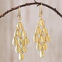 Gold plated sterling silver dangle earrings, 'Vital Rain' - Teardrop Gold Plated Sterling Silver Dangle Earrings