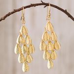 Gold plated sterling silver dangle earrings, 'Vital Rain' - Teardrop Gold Plated Sterling Silver Dangle Earrings