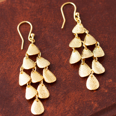 Gold plated sterling silver dangle earrings, 'Vital Rain' - Teardrop Gold Plated Sterling Silver Dangle Earrings