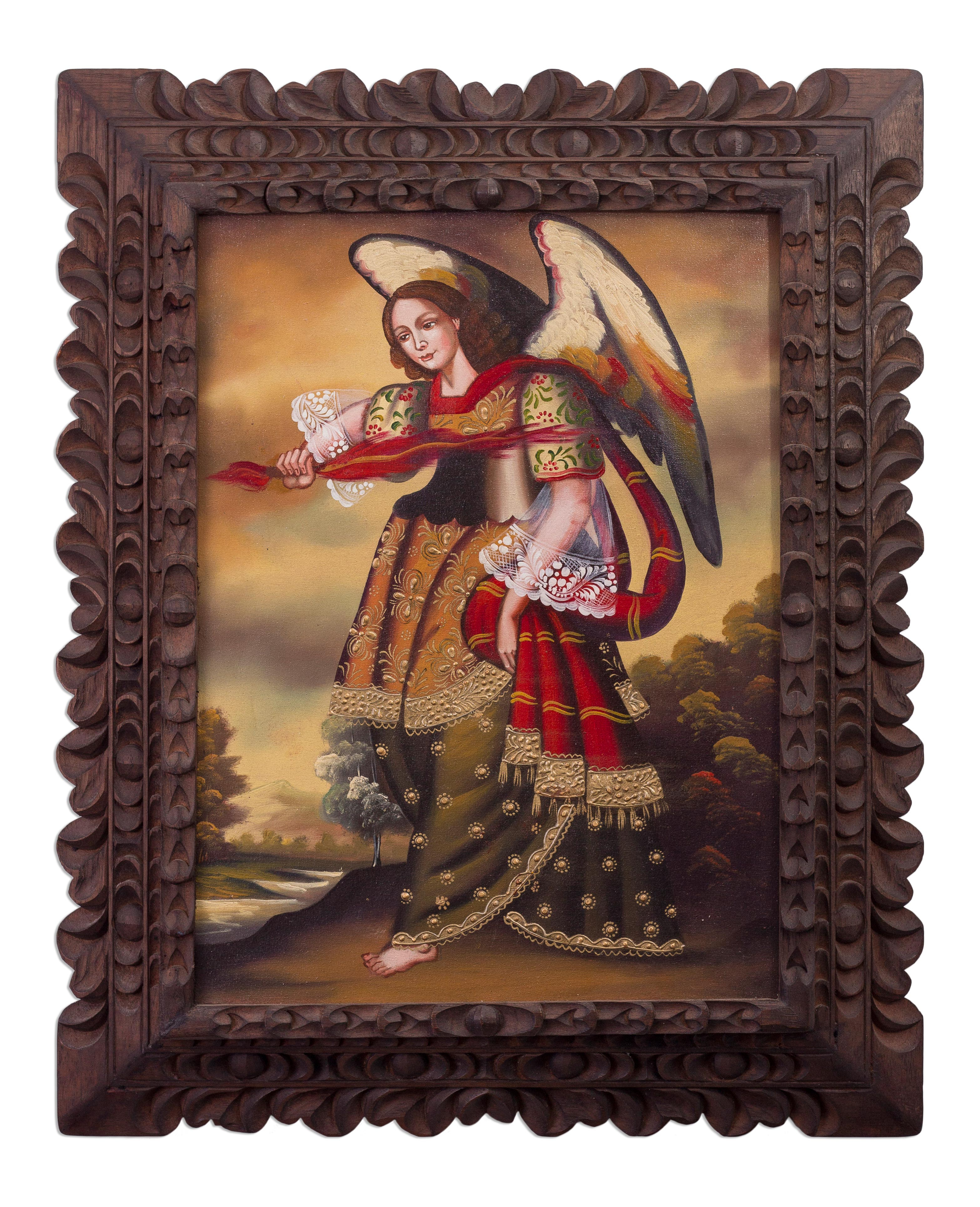 Signed Colonial Painting of the Archangel Uriel from Peru - Archangel ...