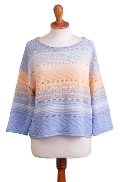 Ombre Fade Knit Cotton Blend Pullover Sweater from Peru