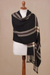 100% alpaca shawl, 'Elegant Midnight' - Woven 100% Alpaca Shawl in Black from Peru