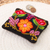 Wool coin purse, 'Exceptional Garden' - Floral Embroidered Wool Coin Purse in Black from Peru thumbail