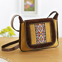 Wool accented suede messenger bag, 'Fun Travels' - Wool Accented Suede Messenger Bag from Peru