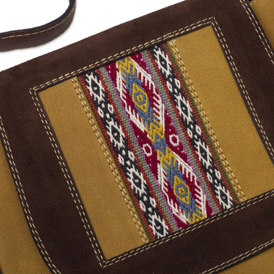 Wool accented suede messenger bag, 'Fun Travels' - Wool Accented Suede Messenger Bag from Peru