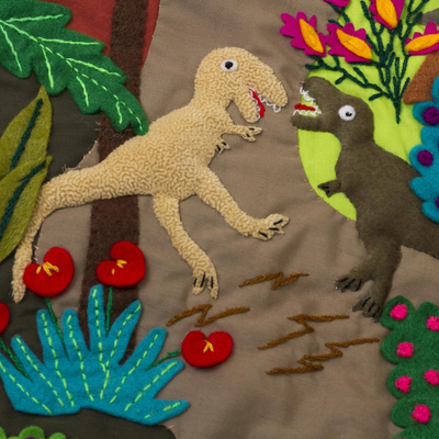 Patchwork-Wandbehang aus Baumwollmischung - Patchwork-Wandbehang aus Baumwollmischung mit Dinosaurier-Motiv