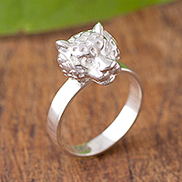 Sterling silver cocktail ring, 'Spotted Leopard' - Sterling Silver Spotted Leather Cocktail Ring from Peru
