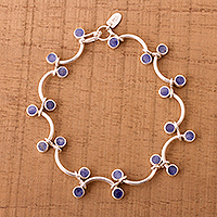 Blue Sodalite Curved Link Bracelet from Peru,'Blue Branches'