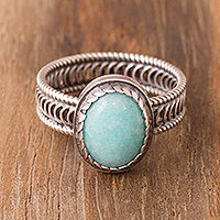 Oval Amazonite Cocktail Ring from Peru,'Oval of Power'