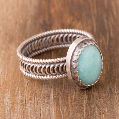 Amazonite cocktail ring, 'Oval of Power' - Oval Amazonite Cocktail Ring from Peru