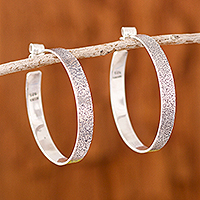 Sterling silver half-hoop earrings, 'Sweet Texture' - Textured Sterling Silver Half-Hoop Earrings from Peru