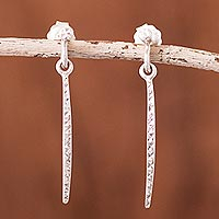 Sterling silver dangle earrings, 'Textured Bars' - Textured Sterling Silver Dangle Earrings from Peru
