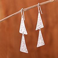 Sterling silver dangle earrings, 'Scalene Duos' - Modern Triangular Sterling Silver Dangle Earrings from Peru