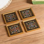 Reverse-painted glass coasters, 'Colonial Intricacy' (set of 4) - Floral Reverse-Painted Glass Coasters (Set of 4)