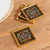 Reverse-painted glass coasters, 'Colonial Intricacy' (set of 4) - Floral Reverse-Painted Glass Coasters (Set of 4) (image 2b) thumbail