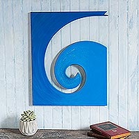 Steel and cotton wall sculpture, 'Evolution in Blue'