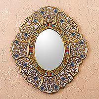 Featured review for Reverse-painted glass wall mirror, Floral White