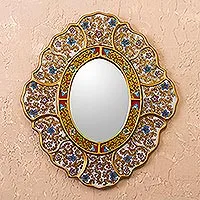 Featured review for Reverse-painted glass wall mirror, Floral White