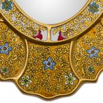 Reverse-painted glass wall mirror, 'Floral Gold' - Gold-Tone Floral Reverse-Painted Glass Wall Mirror