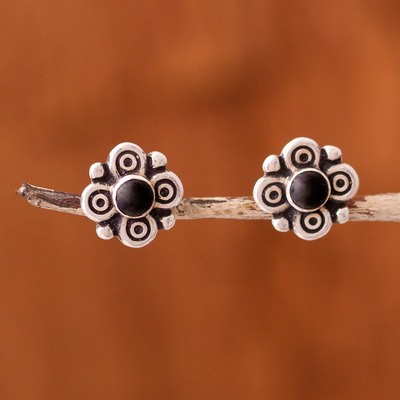 Obsidian stud earrings, 'Divine Sweetness' - Artisan Crafted Obsidian Stud Earrings from Peru