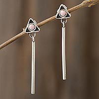 Rhodonite dangle earrings, 'Triangle Force' - Rhodonite Dangle Earrings from Peru