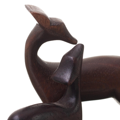 Cedar wood sculpture, 'Doting Doe' - Hand Carved Cedar Wood Doting Deer Figurine from Peru