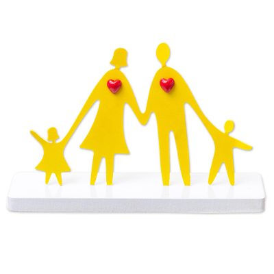 Aluminum sculpture, 'Adoring Family' - Modern and Whimsical Yellow Aluminum Loving Family Sculpture
