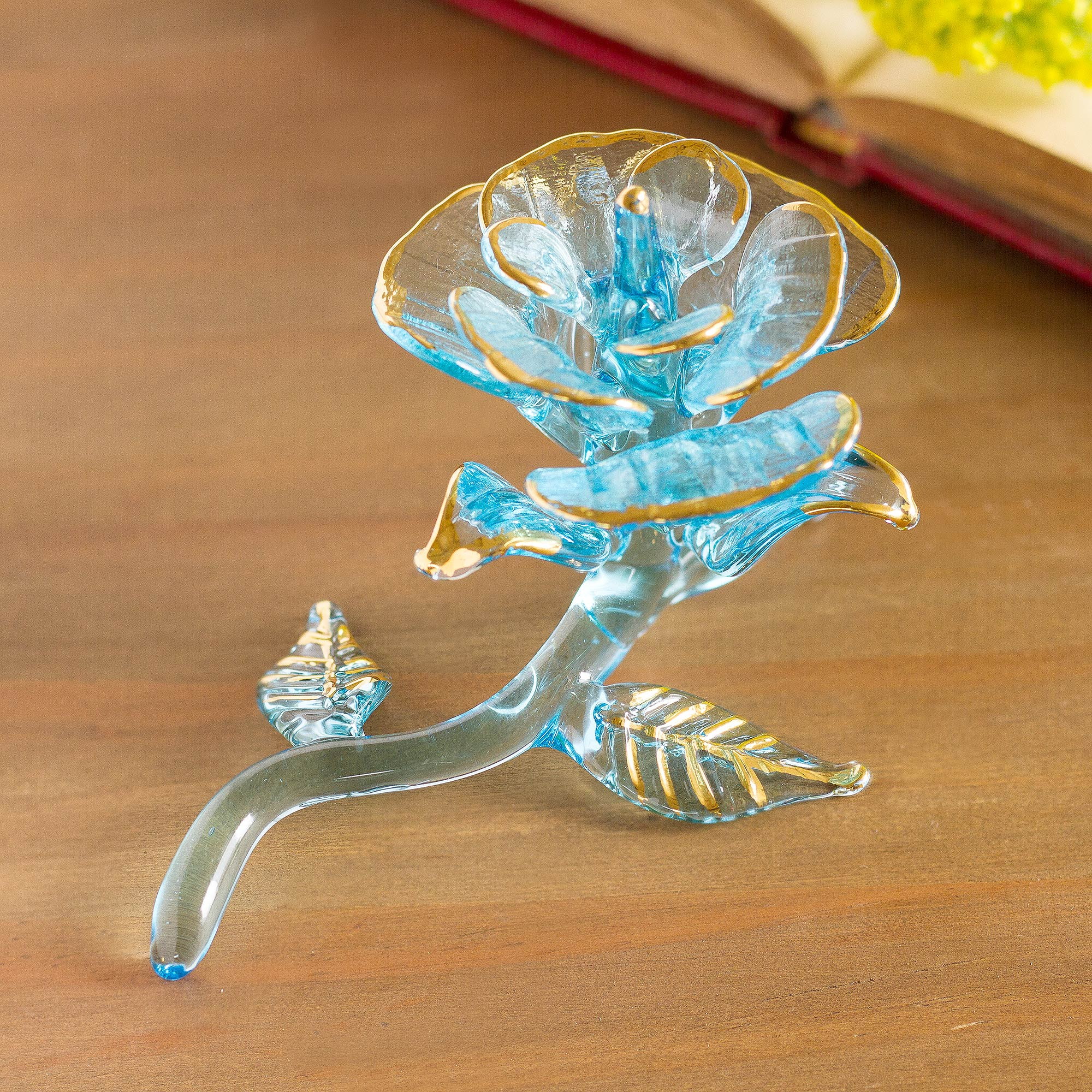 Gilded Blown Glass Rose Flower Figurine from Peru - Celestial Rose