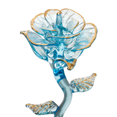 Blown glass figurine, 'Celestial Rose' - Gilded Blown Glass Rose Flower Figurine from Peru