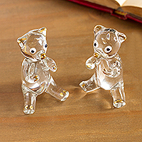 Blown glass figurines, 'Little Bears' (pair) - Gilded Blown Glass Bear Figurines from Peru (Pair)