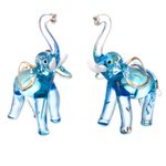 Blown glass figurines, 'Gilded Elephants in Light Blue' (pair) - Gilded Blown Glass Elephant Figurines in Light Blue (Pair)