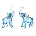 Blown glass figurines, 'Gilded Elephants in Light Blue' (pair) - Gilded Blown Glass Elephant Figurines in Light Blue (Pair)
