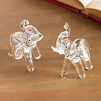 Blown glass figurines, 'Gilded Elephants' (pair) - Gilded Blown Glass Elephant Figurines from Peru (Pair)