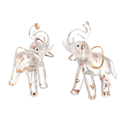 Gilded Blown Glass Elephant Figurines from Peru (Pair)