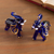 Blown glass figurines, 'Gilded Elephants in Blue' (pair) - Gilded Blown Glass Elephant Figurines in Blue (Pair)